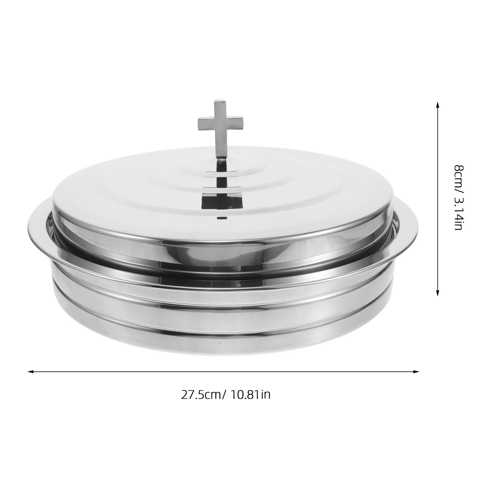 Zerodeko Bandeja de Acero Inoxidable Adecuado para Reuniones Familiares Diseño Apilable y Capacidad Grande, Plato Redondo para Suministros Iglesia para Pan de Comunión