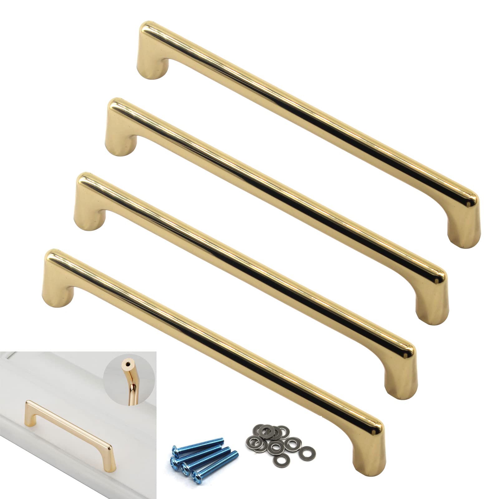 Zerniple 192mm Golden Handle Pull Solid Zinc Alloy Drawer Wardrobe Handle Pull Kitchen Cabinet Handle Cupboard Knobs (4 Pieces)