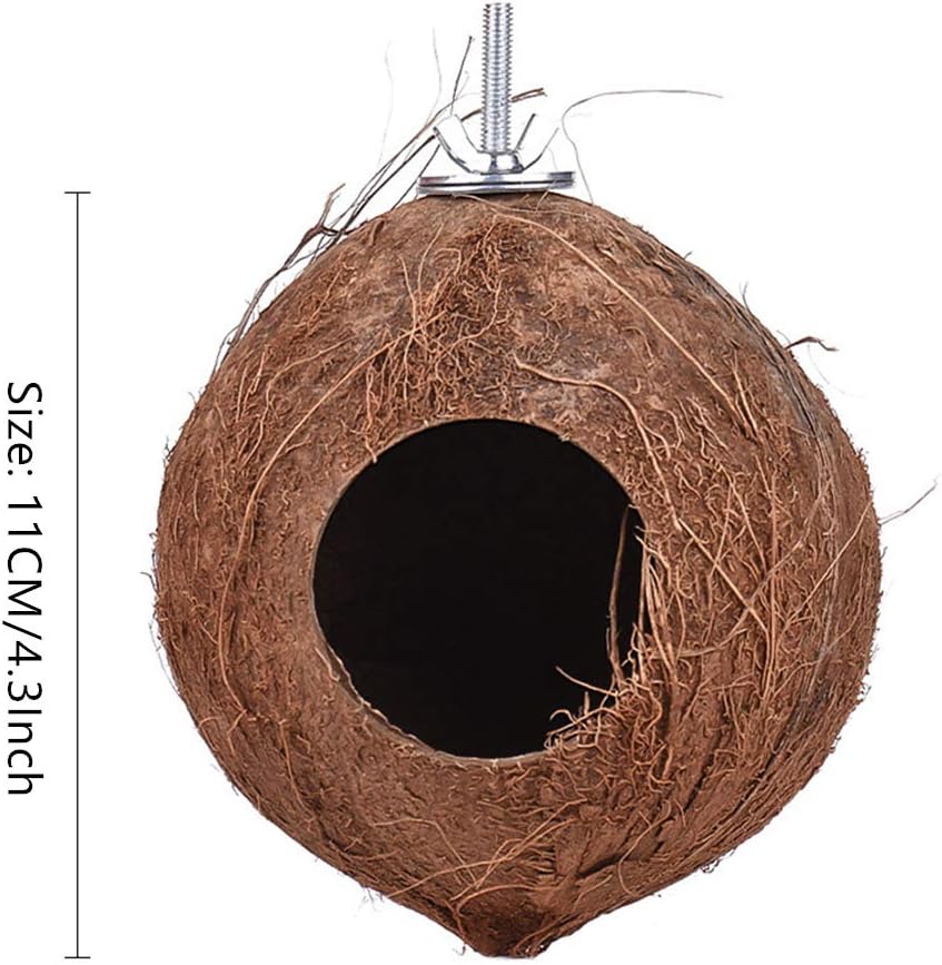 YJJKJ Pet Bird Natural Coconut Shell Bird House Parakeet Budgie Cockatiel Finch Sparrows Breeding Nesting Bird Aviary Cage Box Anti-Pecking Bite (Diameter:4.3") image 4