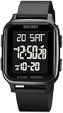 Classic Square Face Unisex Women&apos;s Men&apos;s Digital Multifunction Outdoor Casual Watch Countdown 50M Waterproof Led Light Wristwatch