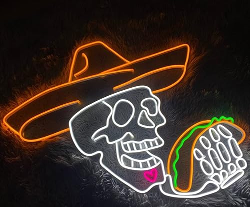 Miniatura 3 de Letrero de neón de calavera y tacos con luces LED de calavera y tacos, arte de pared para dormitorio, sala de juegos, fiesta, bar, decoración de