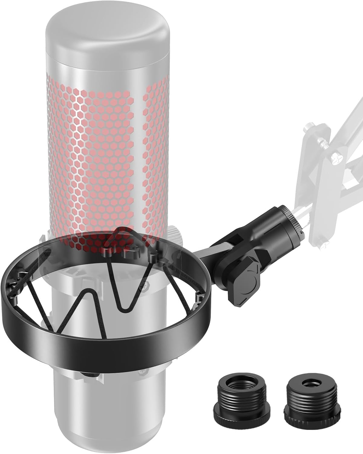 [Custom Built for HyperX Quadcast Shock Mount ] Microphone Mount Stand Mic Mount Adapter with 5/8" 3/8" 1/4" Screw Adapter with Microphone Stand & Boom Arm