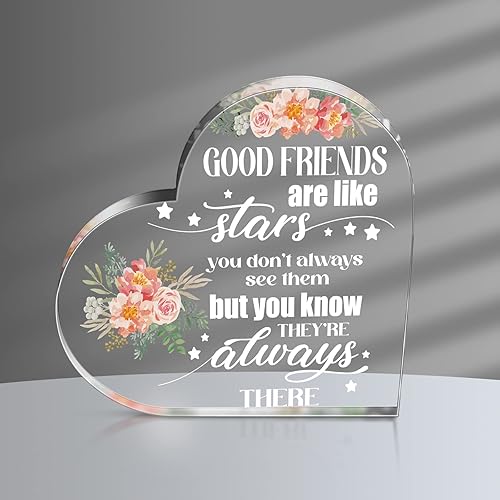 Regalos para mejores amigas para mujeres, recuerdo de girasol rosa de corazón acrílico y pisapapeles de larga distancia, regalos de amistad para