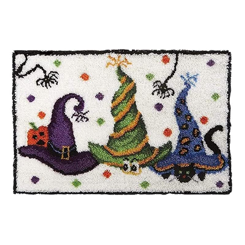 Latch Hook Kit for Adults & Kids, Complete DIY Rug Making Craft Kits with Yarn & Canvas and Crochet Needle, Adult Craft Kits for Women, Relaxing Home Art Project, Halloween Magic Hat Pattern 50x38cm — image 1