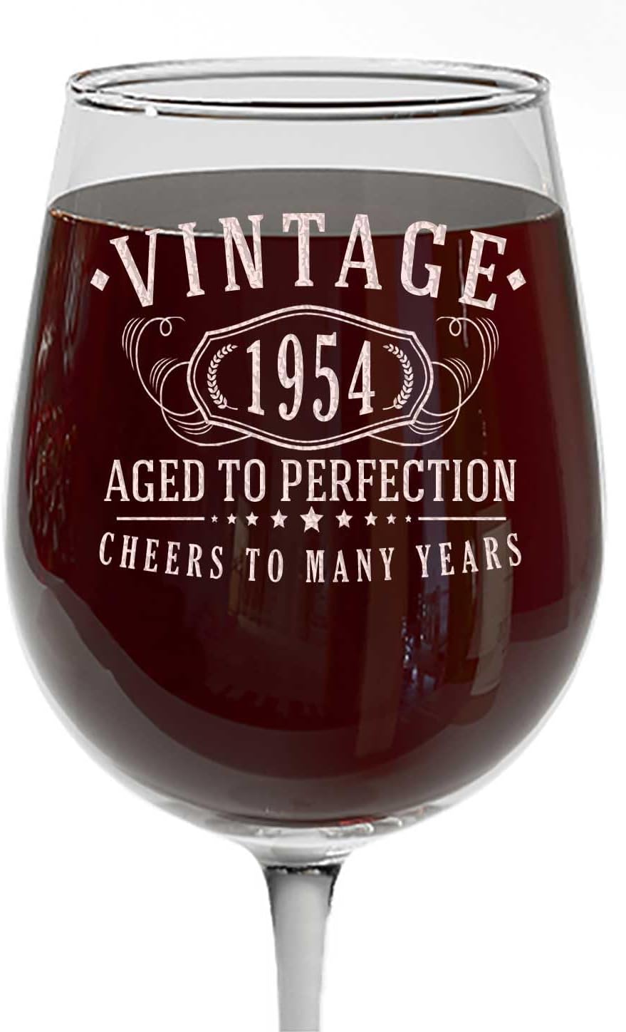 Vintage 1954 Etched 16oz Stemmed Wine Glass - 70th Birthday Gifts for Women - Cheers to 70 years old - 70th decorations for her - Best Engraved Wine Gift ideas Friend Mom - Sister 2.0