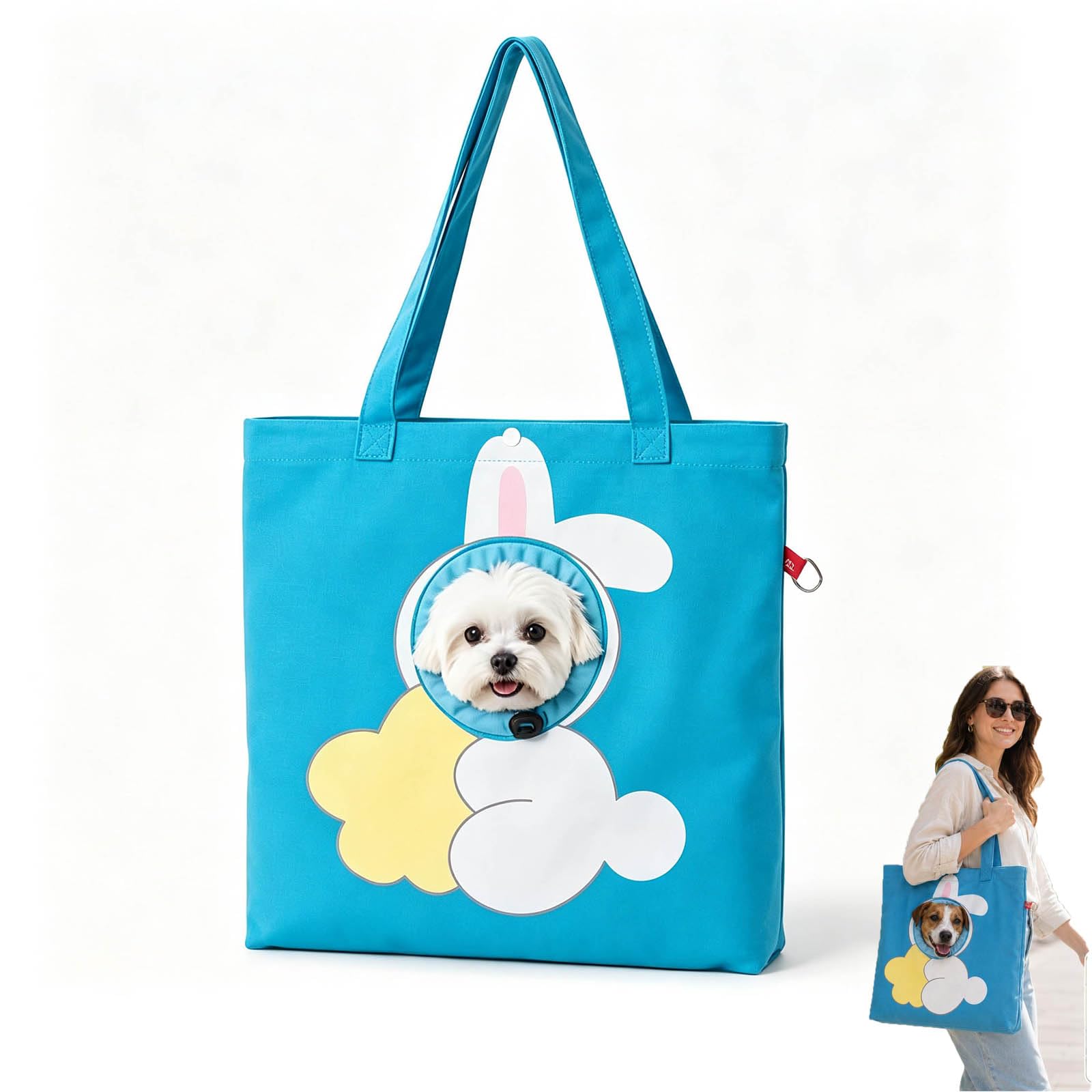 Paw Peek Bag, Pet Carrier Tote, Cat Dog Cartoon Canvas Shoulder Bag，Blue