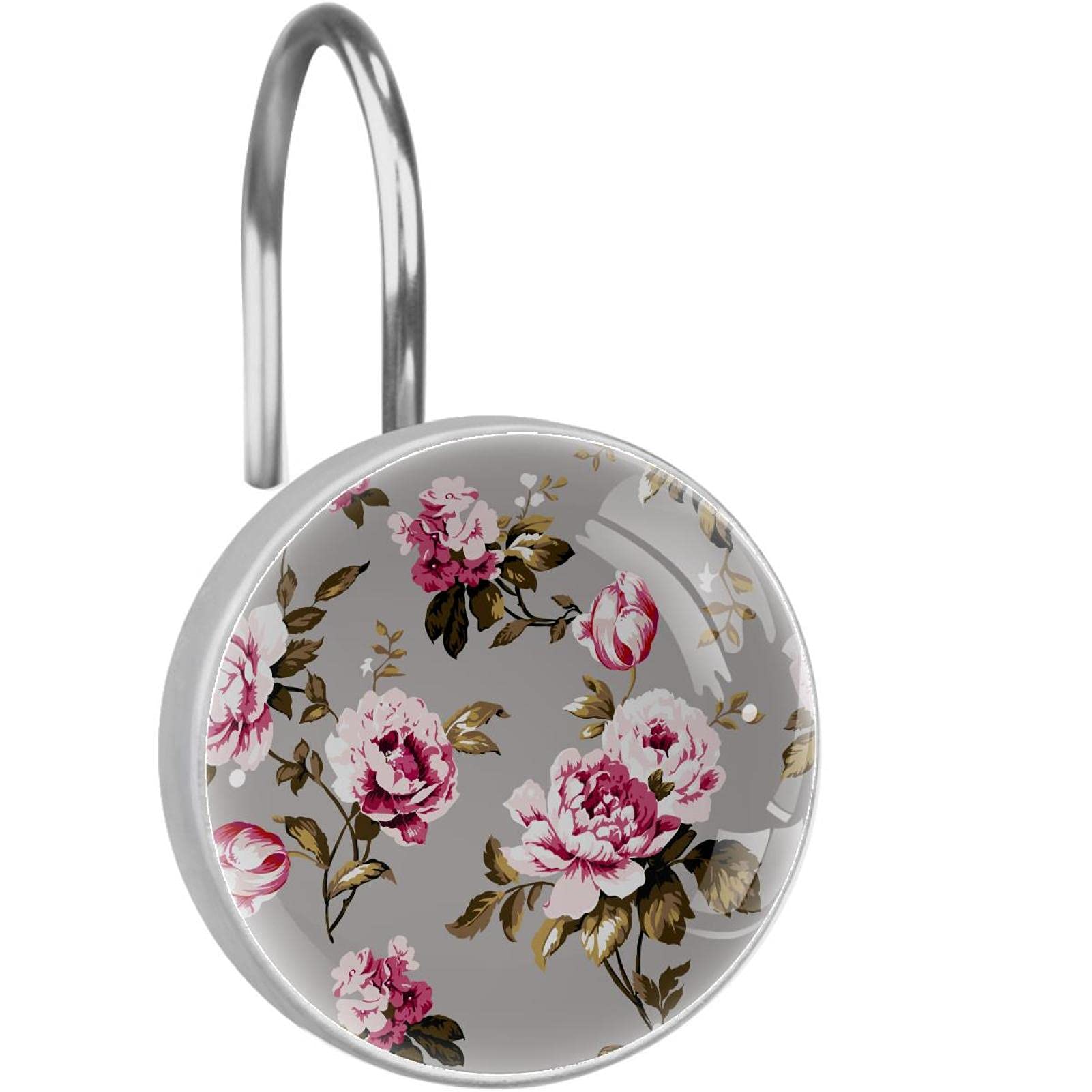 Crochets de rideau de douche à motif floral et anneaux de douche antirouille pour tringle