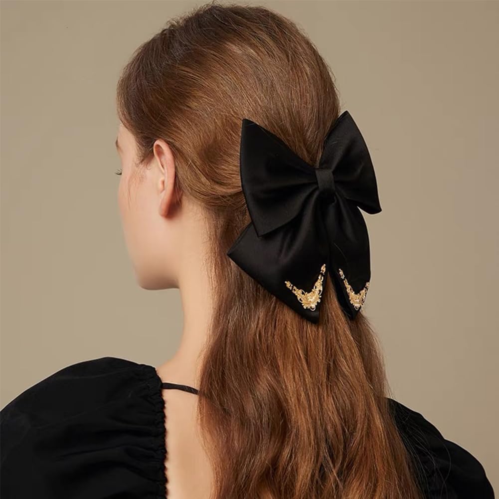 JKQBUX French hair bow clip Court retro big Bow Barrettes Hair Clip Hair Bow Clip Hair Accessories for Women Girl Wedding Party Christmas - Image 4
