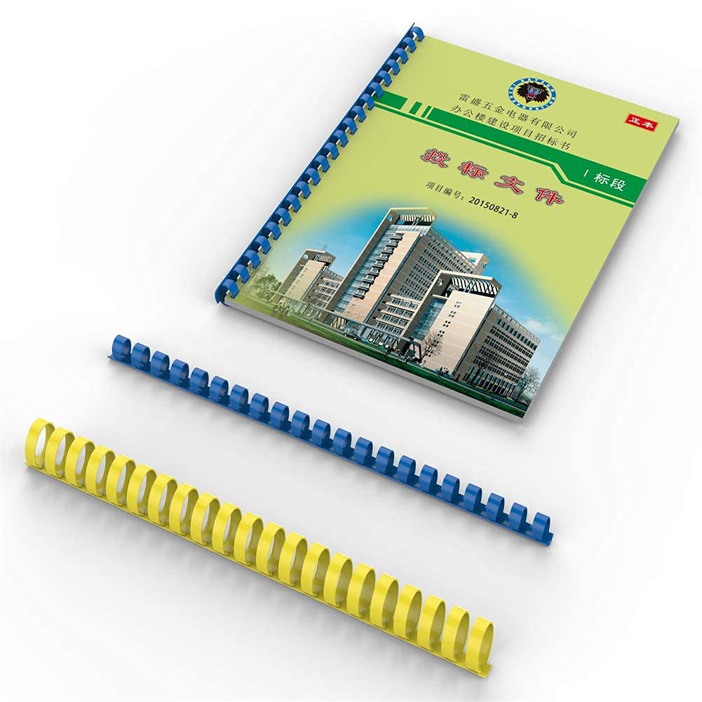 Accessori per Ufficio, Forniture per Rilegatura a Pettine in plastica per rilegatrice, Diametro 12 mm-25 mm, capacità 80-200 Pezzi, Blu, 14 mm