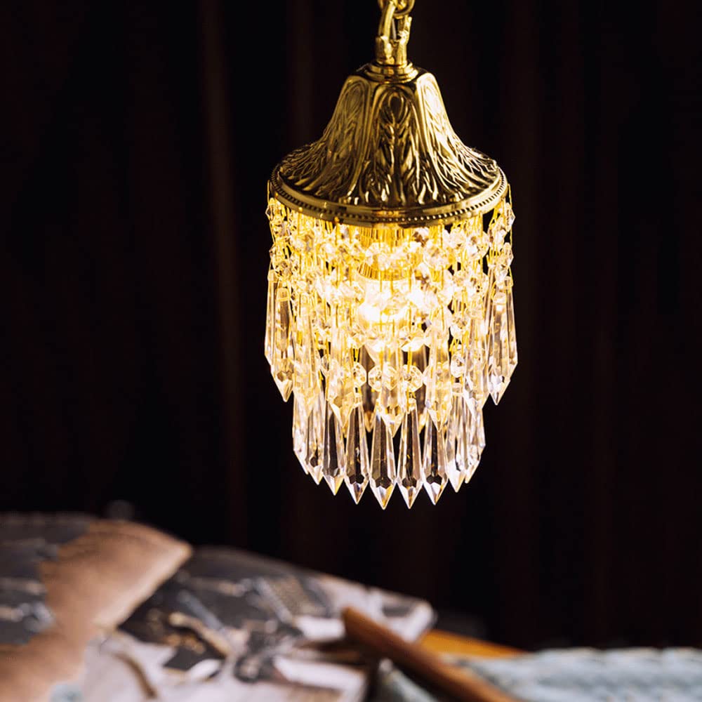 Kryształowa lampa wisząca mini żyrandol, mosiężna metalowa lampa wisząca sufitowa, oświetlenie wyspy kuchennej, przedpokój jadalnia sypialnia kawiarnia lampy wiszące, E14 Droplight