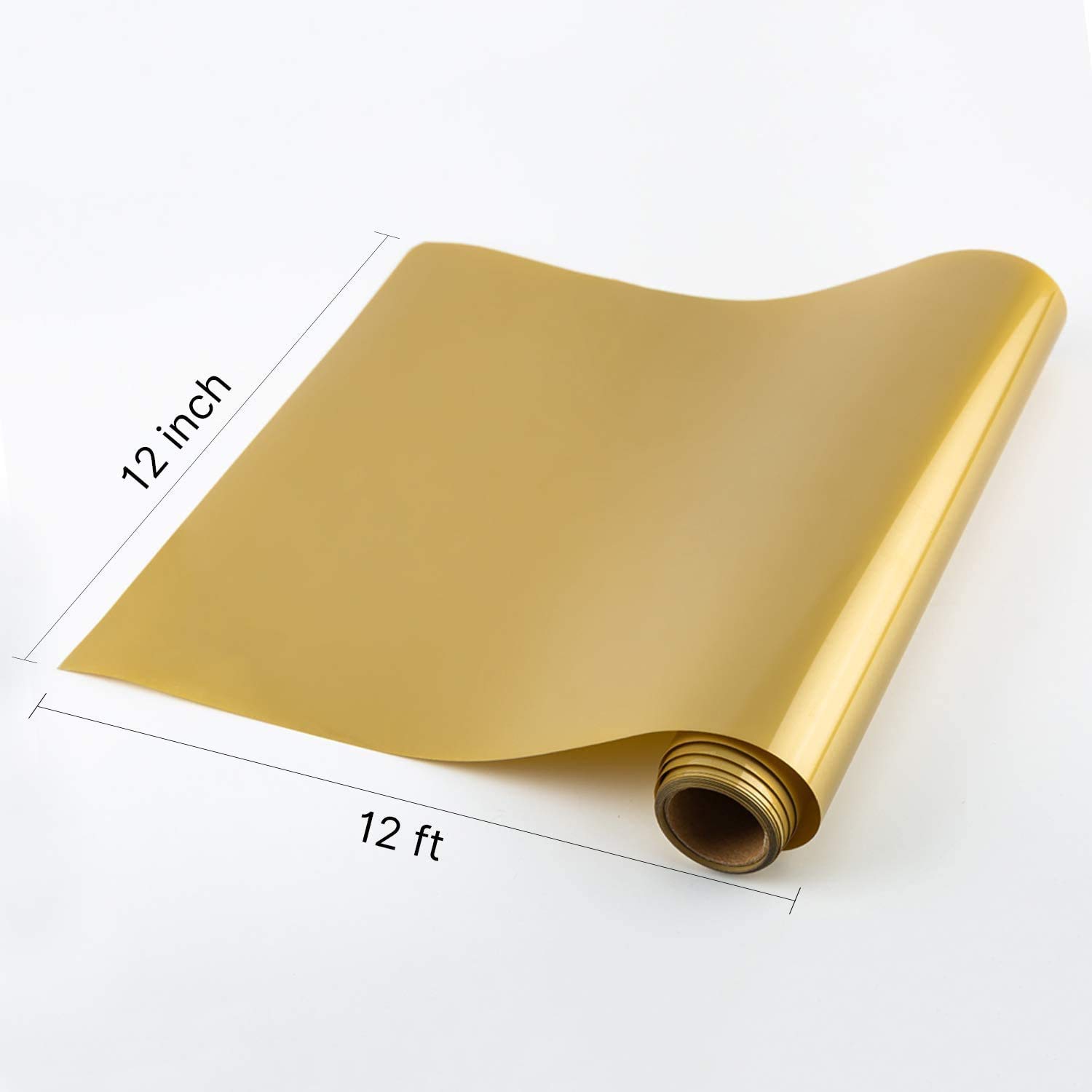 HIKENRI Vinile Termoadesivo per Tessuti 30.5×305CM,Pellicola per Plotter in Vinile a Trasferimento Termico,Facile da Tagliare e Eliminare,Vinile Permanente per T-Shirt oro