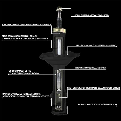 Miniatura 5 de Par de amortiguadores traseros estilo fábrica compatible con Honda Civic Coupe 2006-2011, izquierda y derecha, recubrimiento en polvo negro mate