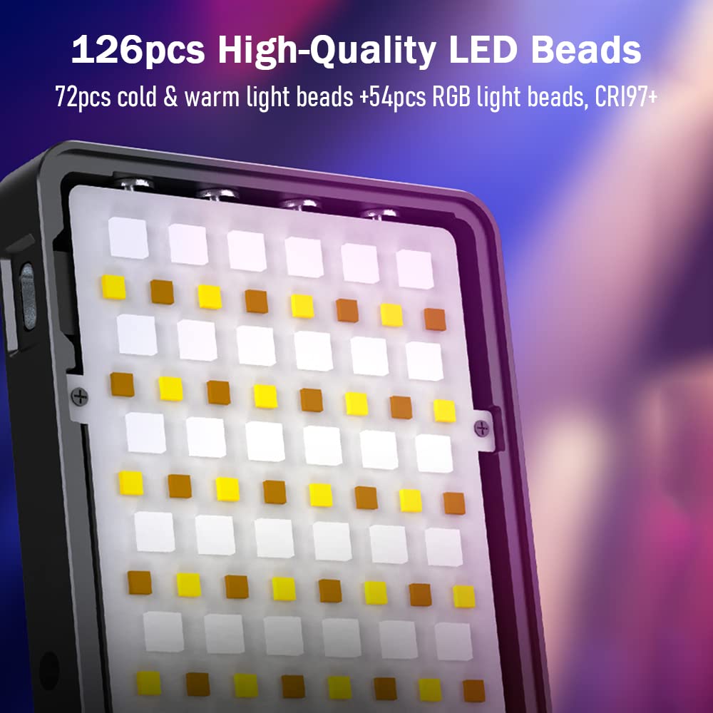 Luce led RGB HUIOP Luce video RGB portatile Pannello luce di riempimento a LED 3000K-8500K Dimmerabile 12 effetti di luce CRI97+ Batteria integrata con adattatore Cold Shoe per Vlog Streaming live Vid