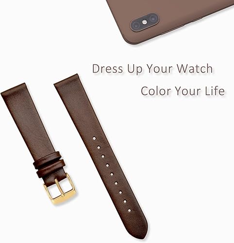 Miniatura 7 de WOCCI Correa de reloj elegante de 0.709 in de ancho, correa de repuesto de cuero genuino con hebilla dorada (marrón caramelo)