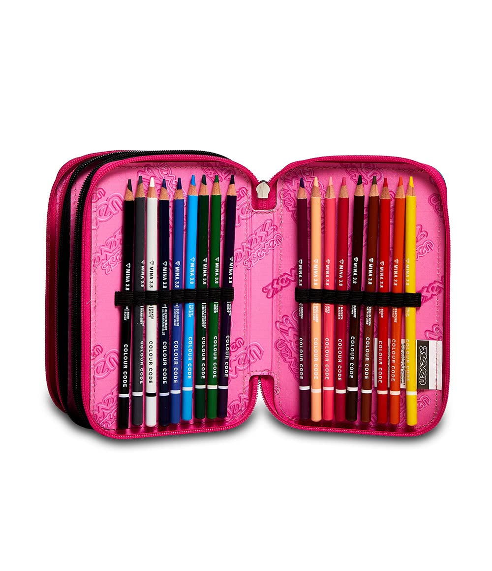 Seven Astuccio Scuola 3 Zip, Rosa Fantasia a Cuori, Glamheart Girl, Portapenne Triplo Scomparto con Matite, Penne e Colori, Accessori Zaino, Scuola, Bambina Ragazza