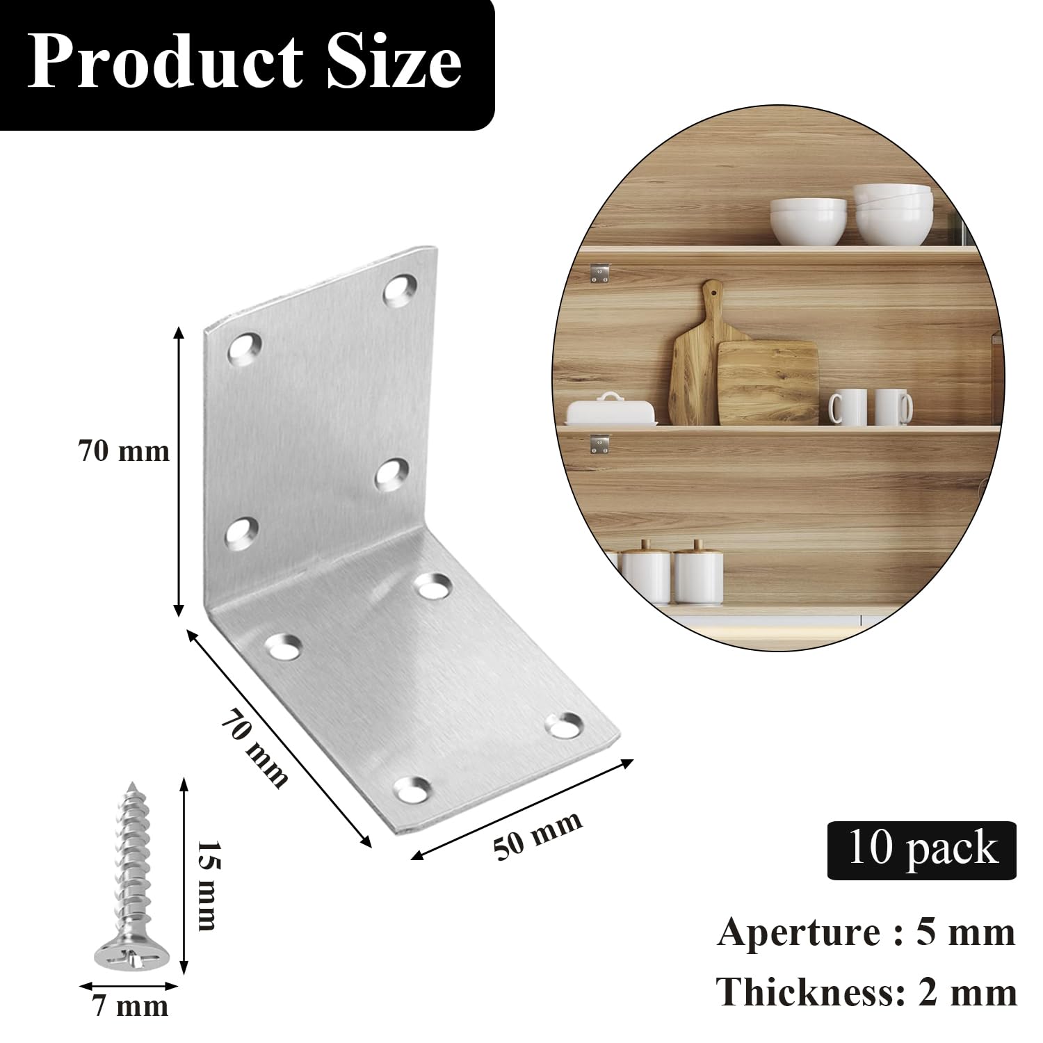 Wopanxye 10pcs Right Angle Brackets for Wood 50x70x70mm, 90° Corner Bracket - Image 2