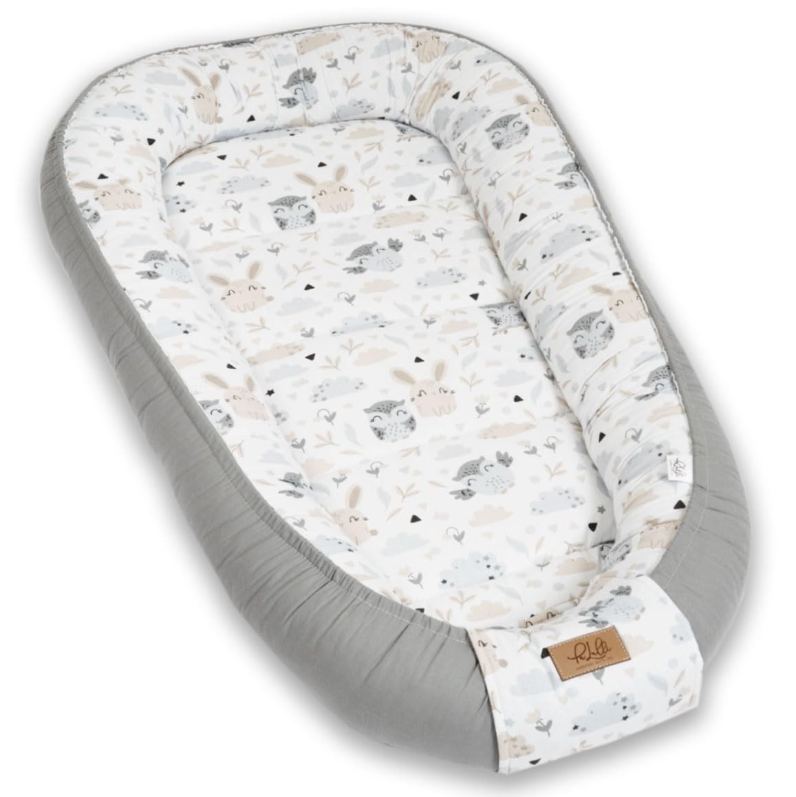 PaLulli Nido de bebé extragrande, 100 x 60 cm, algodón, reversible, reversible, hecho a mano, transpirable y seguro (gris)