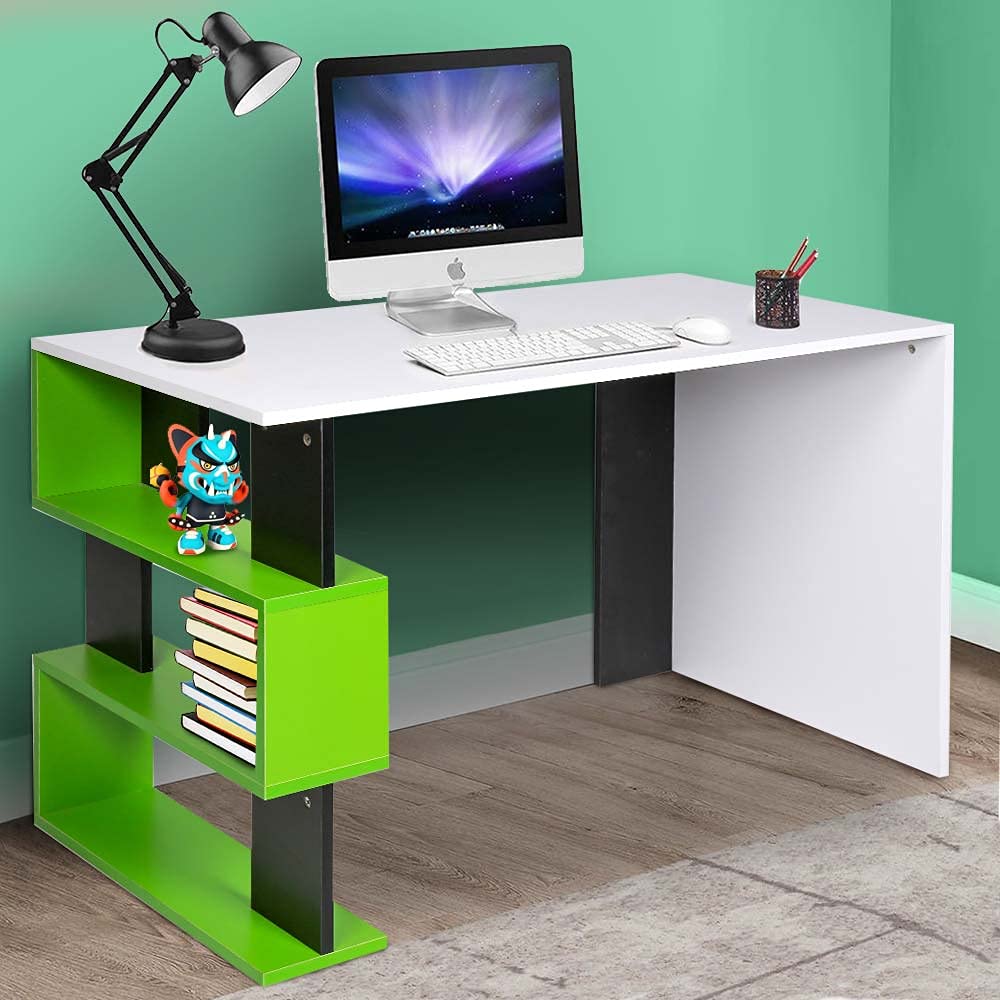 BAKAJI Scrivania con Libreria 3 Ripiani Tavolo da Lavoro Porta Pc Computer Struttura e Piano in Legno MDF Arredamento Casa Ufficio Cameretta Design Moderno Dimensioni 120 x 60 x 75 cm (Verde)