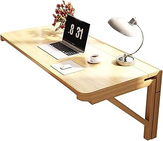 Minimalist Floating Desk: Foldable Solid Wood Wall Table w/Drop-Leaf & M...