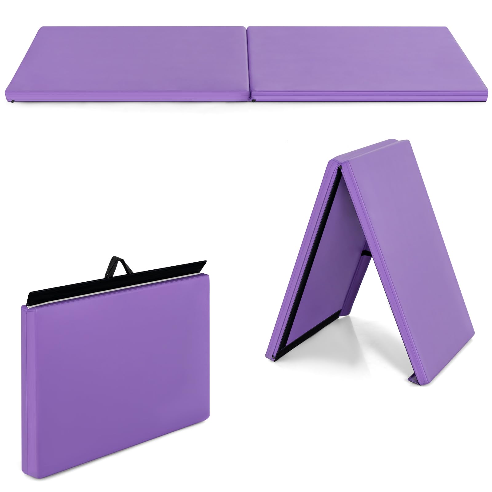 GYMAX Tappetino da Yoga/Fitness Materassino per Ginnastica, Spesso 5 cm, Manico Portatile e Pieghevole, 180 x 60 x 5 cm