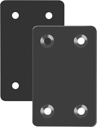 Miniatura 2 de Paquete de 20 soportes rectos planos de acero inoxidable negro de 0.06 pulgadas de grosor, placas rectas planas de metal de fijación de esquina, 2.4