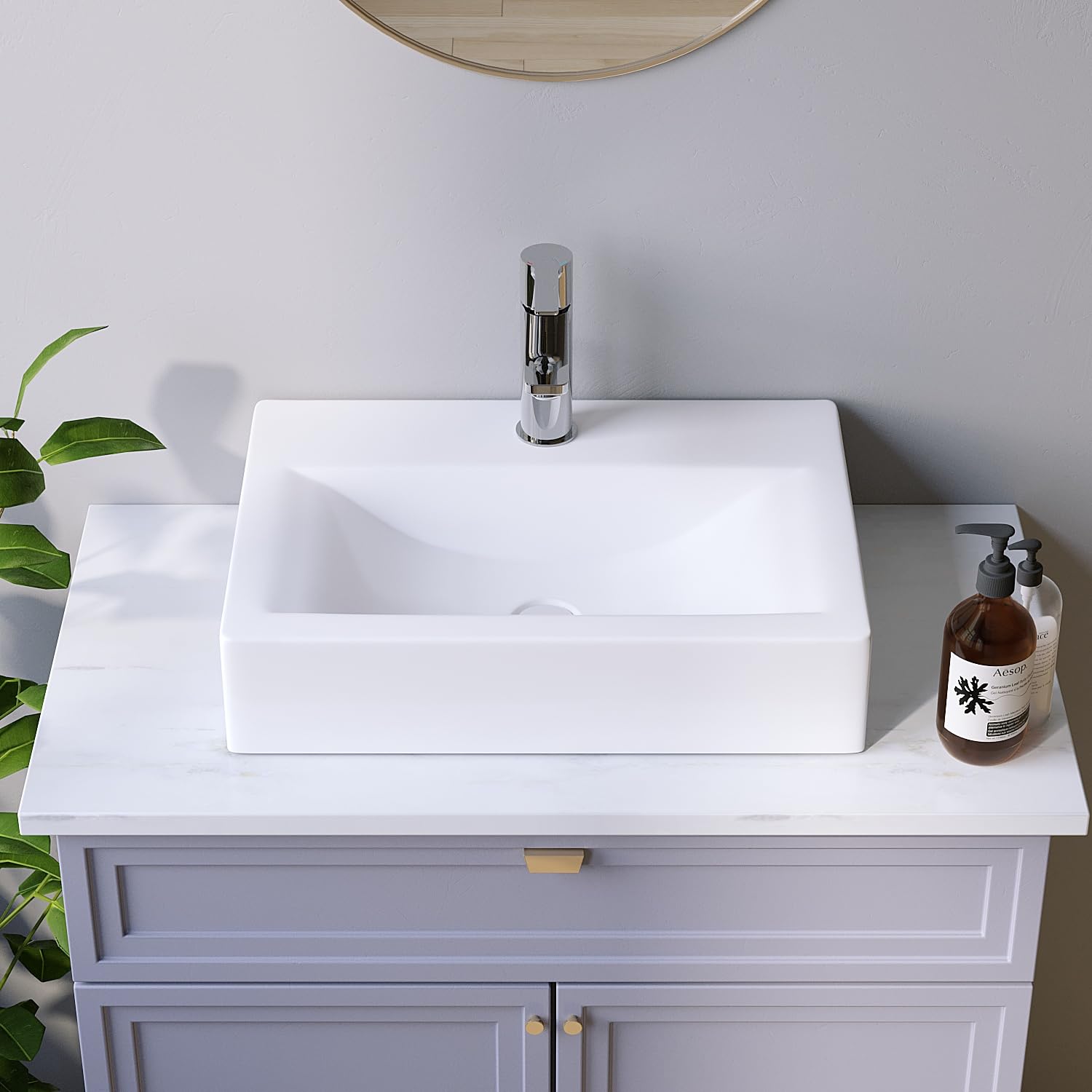 Lavabo rectangular de cerámica, 45 x 33 cm, para lavabo, lavamanos, blanco con agujero para grifo, sin rebosadero, sin grifo, sin válvula de desagüe