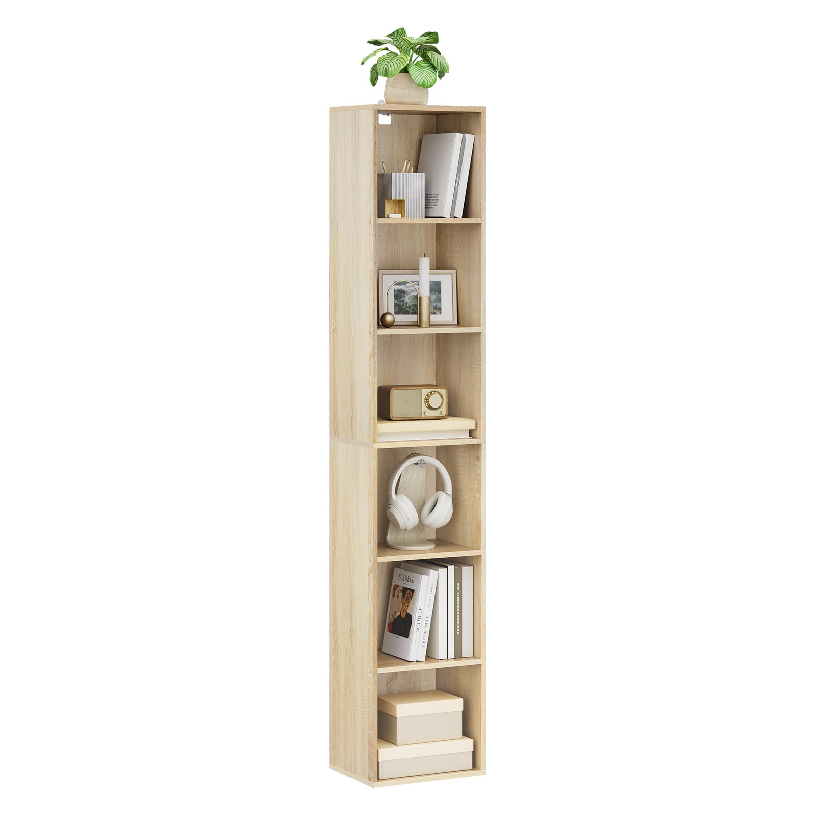 – Bookcase Wooden, Oak Book Shelf 6 Storage Cubes Unit, Tall Freestanding Bookcases for Living Room, Bedroom SK003hei6