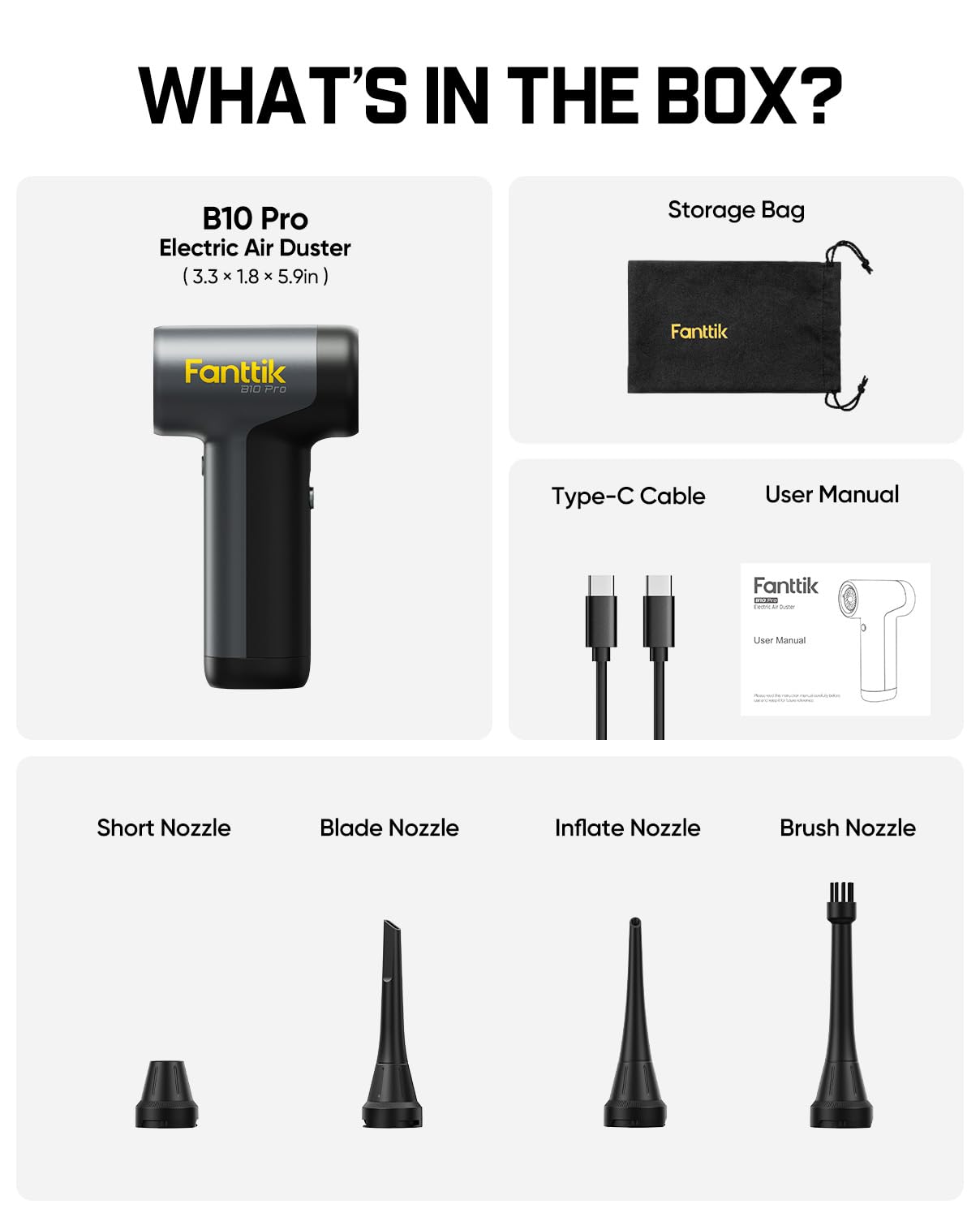 Fanttik B10 Pro Elektrische Staubgebläse, 110.000 U/min bürstenloser Motor, 3-Gang einstellbar, Air Duster für PC, Elektronik
