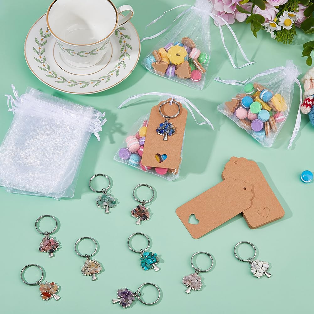 SUPERFINDINGS Portachiavi da 20 Pezzi con Pietre preziose Albero della Vita Portachiavi in Cristallo Naturale con Etichetta di Carta e Sacchetto di Organza per Borsa Decorativa faidate Regali