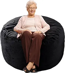 WhatsBedding Bean Bag Chairs for Adults Filled with Memory Foam, Large Bean Bag Sofa, Furniture Bag with Soft Dutch Velvet Cover,Black, 3 FT