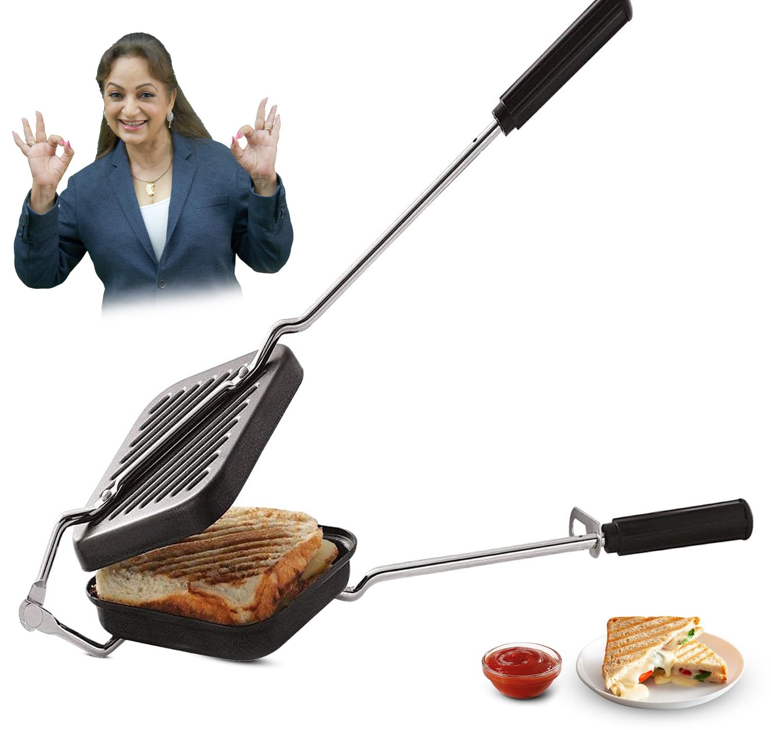 PANCA Gas Toaster Grill Sandwich Maker | Cast Aluminium Non-Stick Coated Sandwich Griller with Long Handle | Portable Gas Sandwich Maker (Grill Toaster New) discount deal