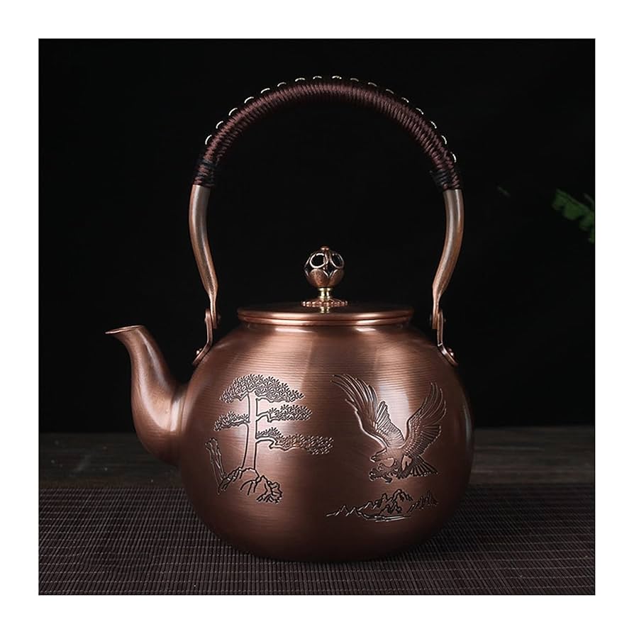 美品 希少 未使用 天然ぎょく彫刻急須 ティーポット ティーケトル 1600ML アンティーク 純銅製ティー