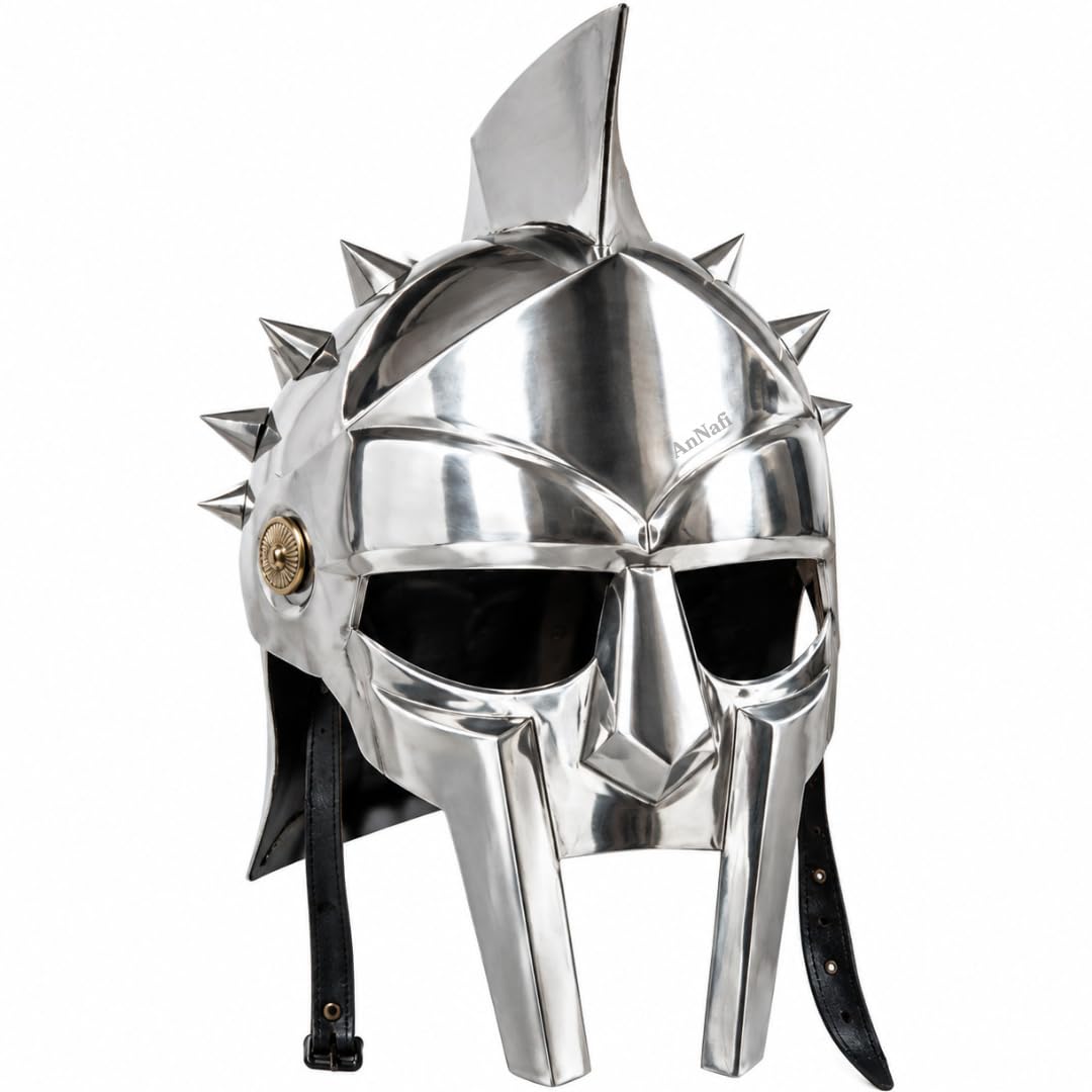 AnNafi® Gladiator Maximus Arena Helmet | Medieval Gladiator Armor Wearable Mens Helmet Full Size | Halloween Renaissance Party Costumes | Larp Clothings Movie Dresses w Inner Liner
