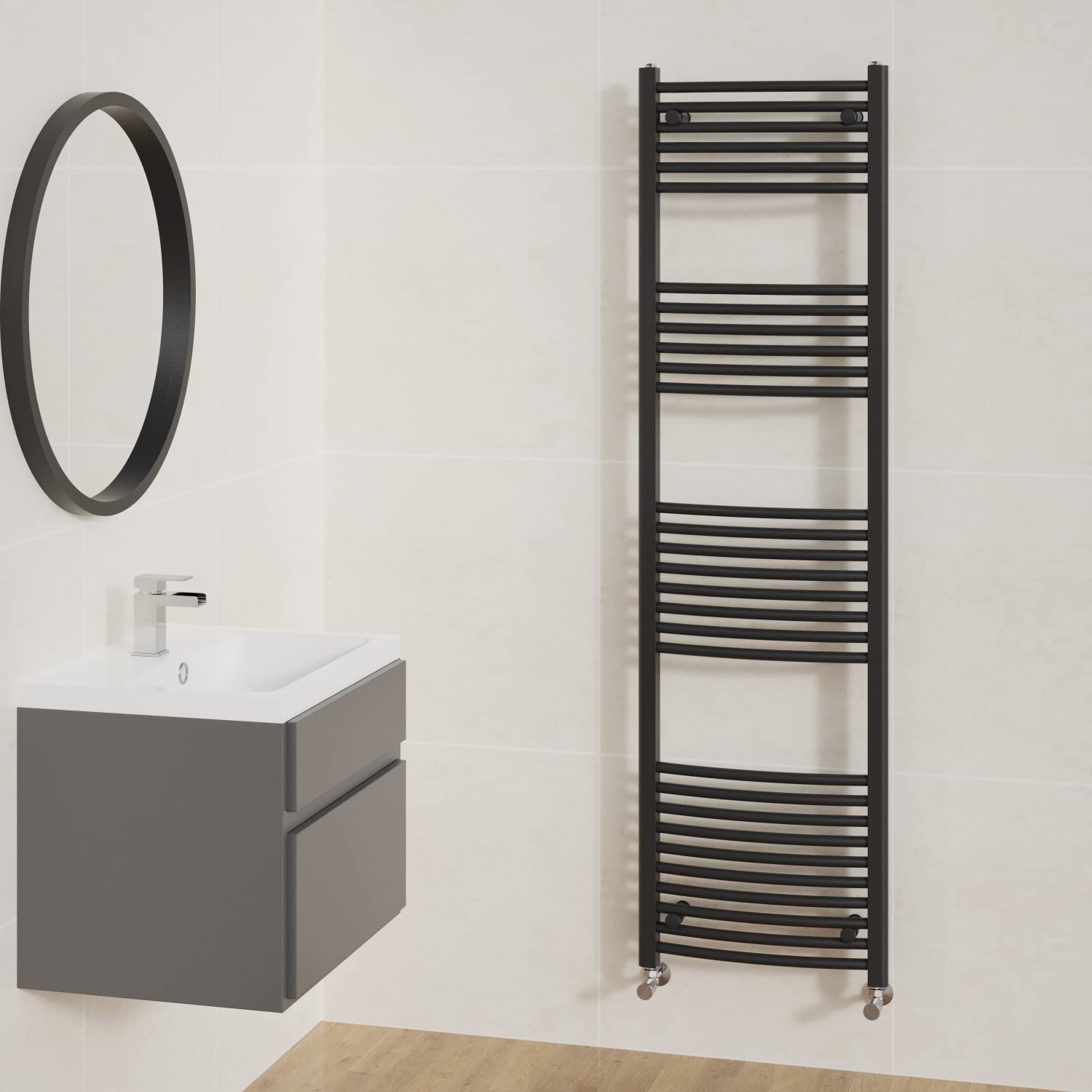 NRG Curved Black Bathroom Heated Towel Rail Radiator Central Heating Ladder Rad Warmer 1800x500mm