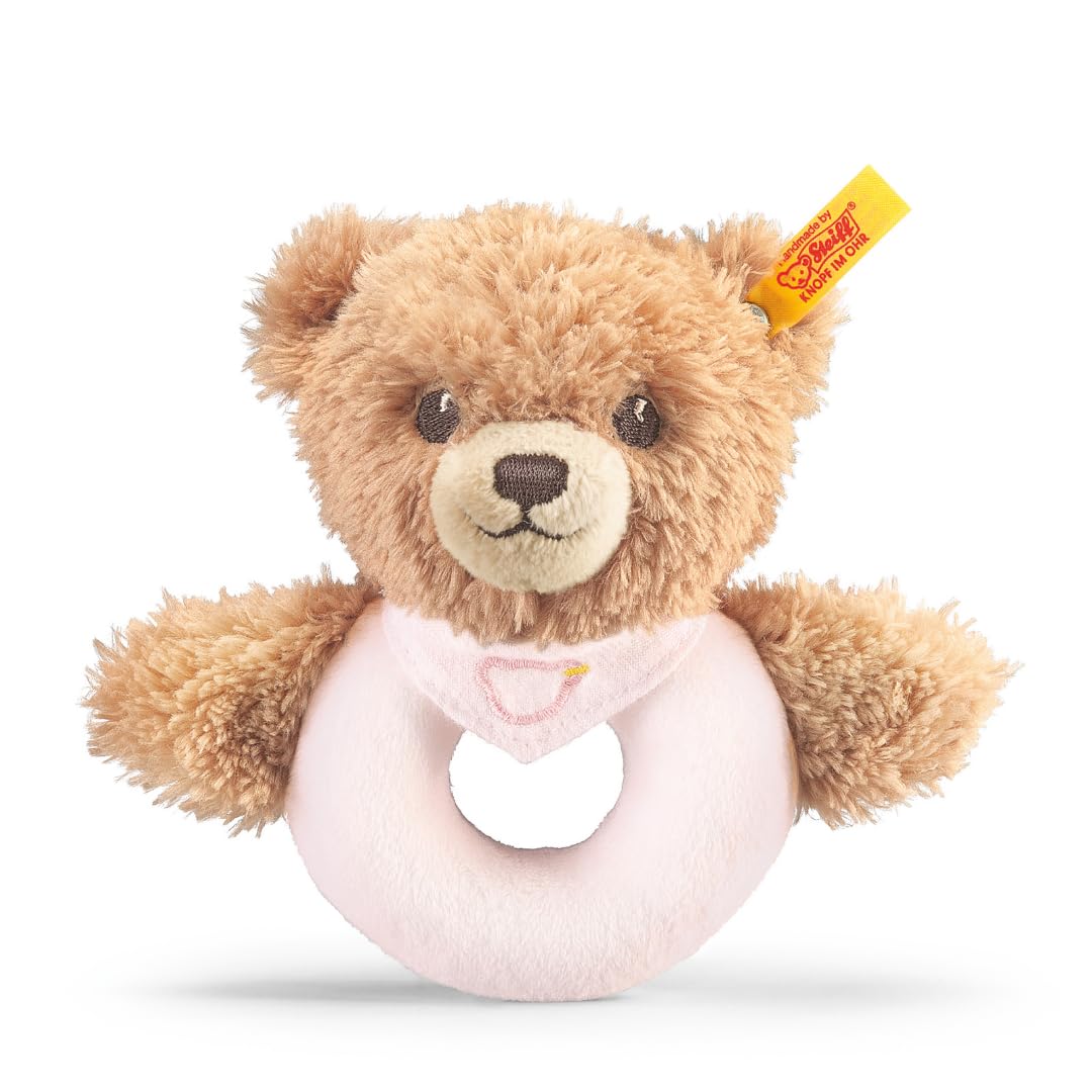 Steiff Kuscheltier Schlaf-gut-Bär Greifling mit Rassel, Süßes Stofftier, Jungen, Mädchen & Babys ab 0 Monaten, Spielzeug 12 cm, Klein, Rosa, 239557