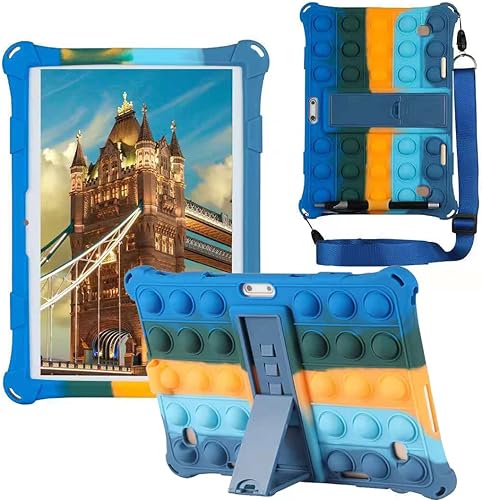 ALHBEJT Funda universal para tablet LenovoHuawei de 10.1 pulgadas, silicona suave antiestrés con soporte y cordón para bolígrafo para LenovoHuawei,