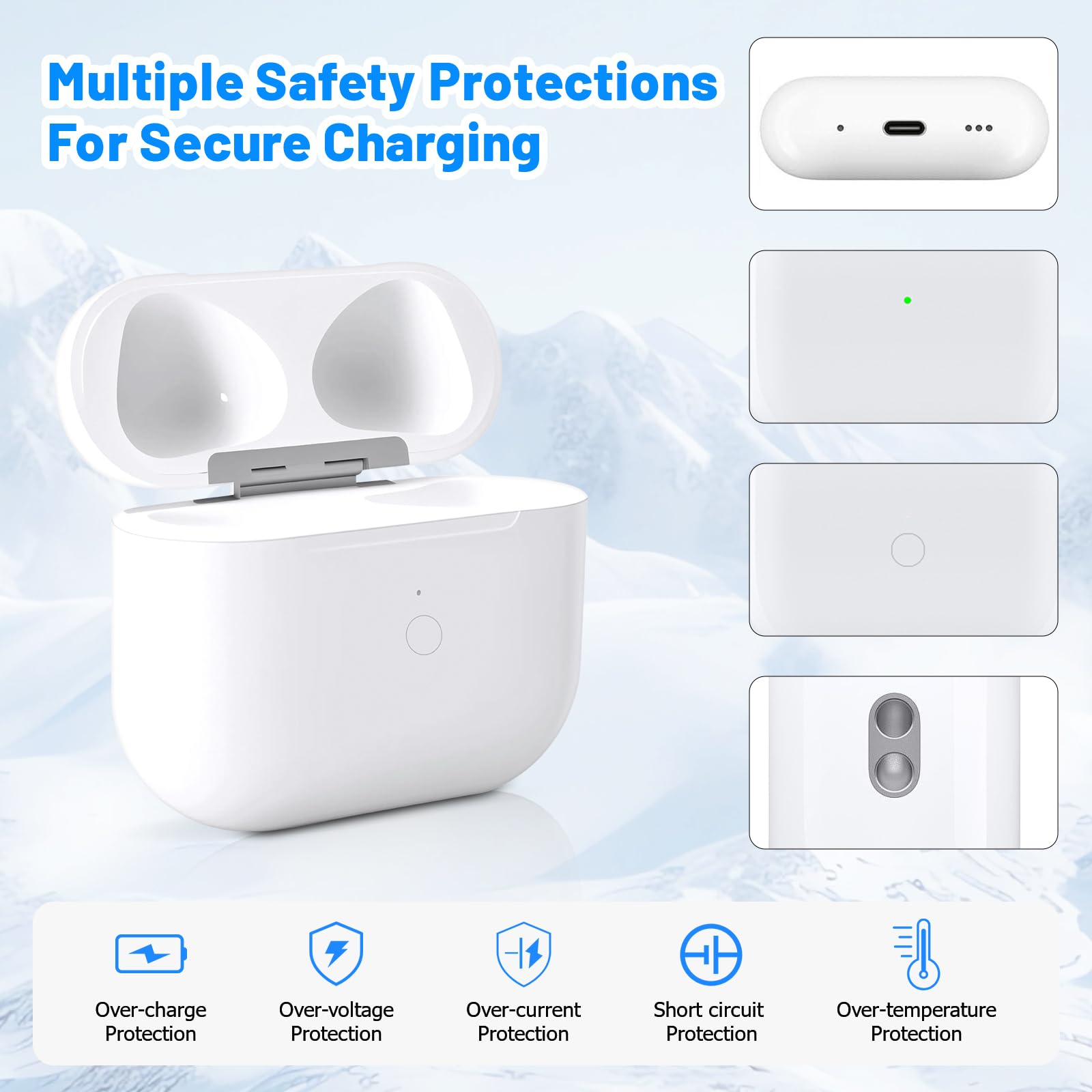 Boîtier de Recharge sans Fil AirPods 3, Remplacement avec Boutons d'appairage, Batterie 620 mAh, Port L