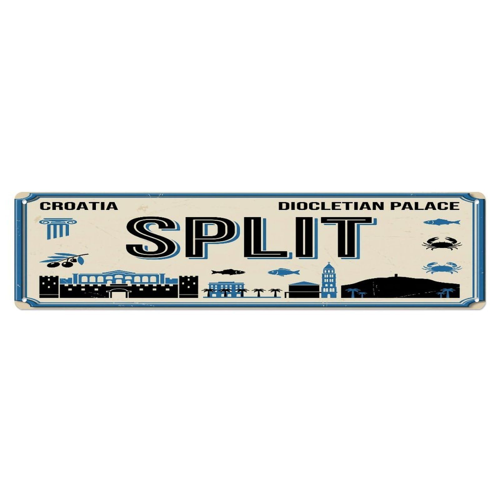 Tgrcjimh Style Metal Tin Sign Vintage Travel Split Croatia Palace Seafront