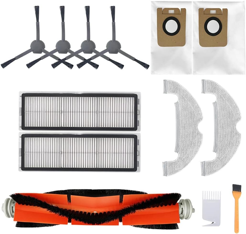Chuancheng 13Pcs Replacement Parts for for Dreame Bot Z10 Pro L10 Plus Vacuum Cleaner, 1 Detachable Main Brush, 2 Hepa Filter, 4 Side Brush, 2 Mop Cloth, 2 Dust Bag, 2 Cleaning Brush