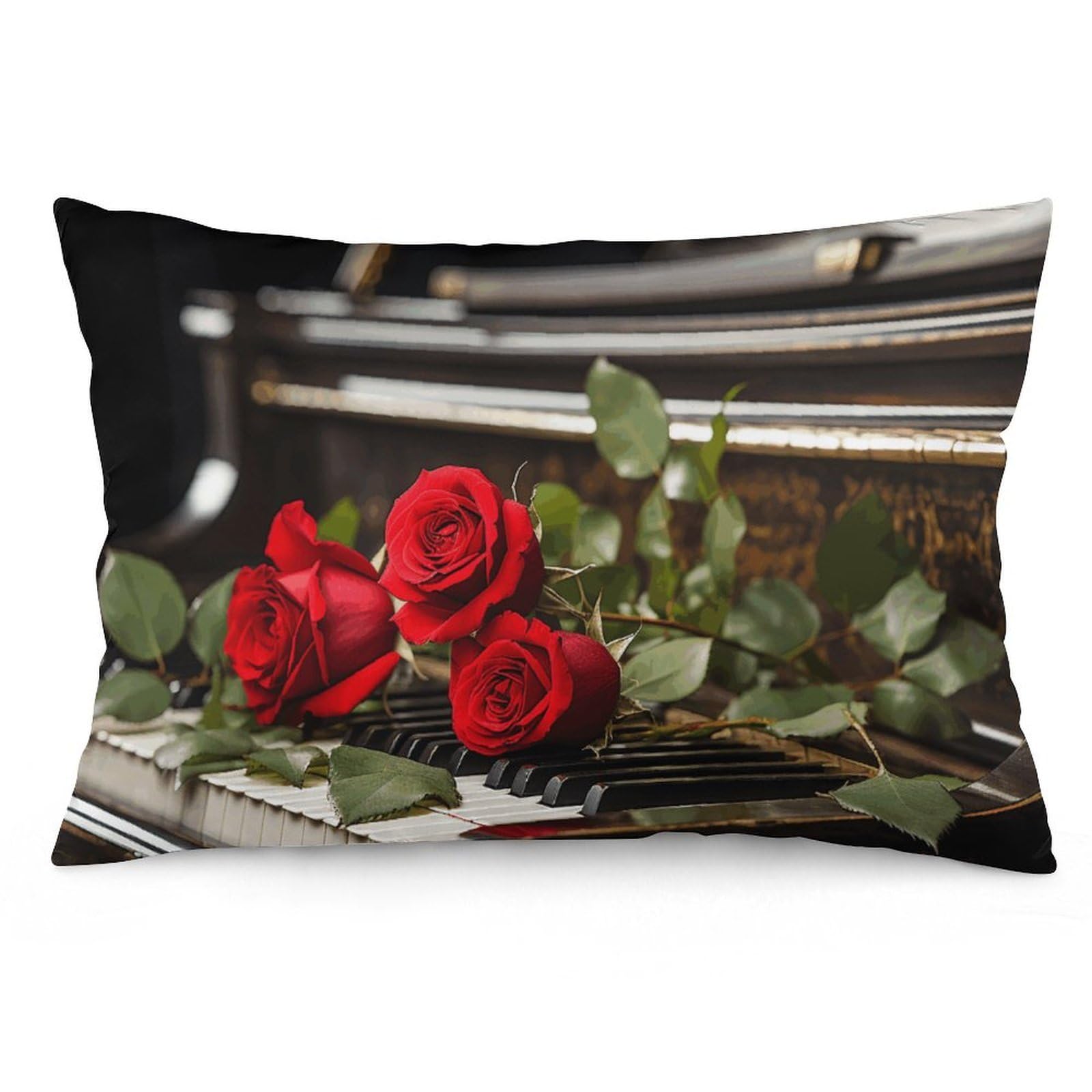 2 Pack Pillow Cases for Hair and Skin, Soft Breathable Pillow Case Covers with Hidden Zipper, Red Rose on Piano Pillowcase 20"x30" Pillow Covers for Sleeping Gift