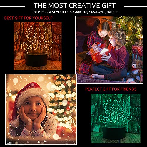 Anime Character Mickey Minnie Figurines Fairy Light Cartoon Mouse 3D Led Optical Illusion Decoration Table Lamp 16 Colors Remote Control Visual Night Light Easter Xmas Birthday Gifts For Boys Girls #TOP4