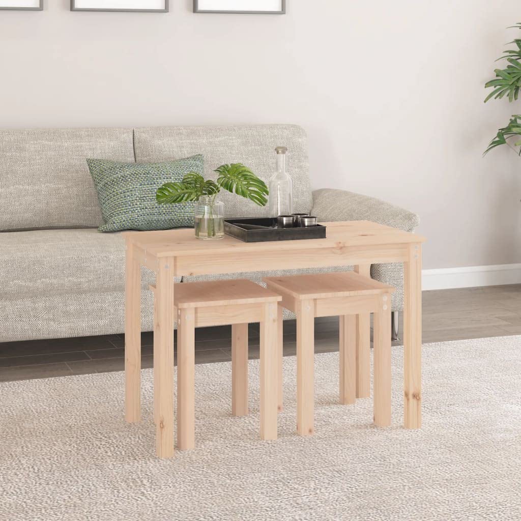 Juego de 3 mesas auxiliares de madera maciza de pino, 80 x 40 x 55