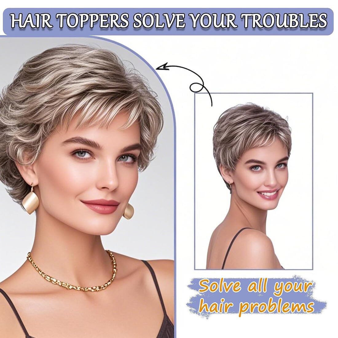 Head Top Replacement Wig 15cm Clip in Fluffy Straight Hair Topper Synthetic Side Part Wiglet Hairpiece with Bangs (88H#) - Image 4