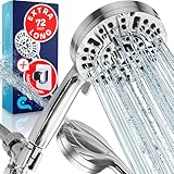 Colomore Hand Held Shower Head with Long Hose 72' - High Pressure Shower Wand - Handheld Shower Head with Hose and Power Wash Mode - Detachable Shower Head with Adhesive & Overhead Brackets (Silver)