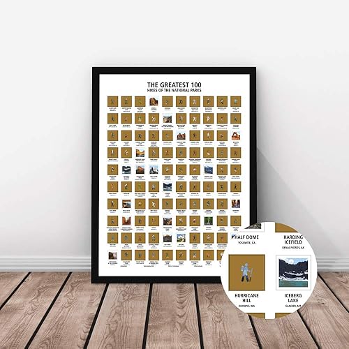 Mappinners Las 100 mejores caminatas de los parques nacionales Scratch Off Travel Print 16x20