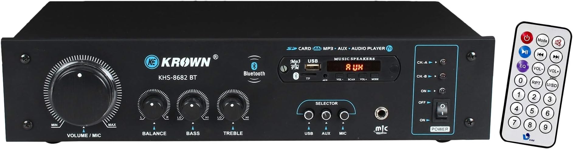 KEKROWN Krown 4 Channel Stereo Amplifier with Bluetooth, USB Player, FM 14000W PMPO Home DJ (Black)
