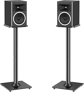 MOUNTUP Universal Speaker Stands Pair for Surround Sound, 31" Height Floor Speaker Stands, Holds Bookshelf Speaker Satellite Speaker Large Speaker, Up to 22LBS Cable Concealing 9.8" Plate Black MU9132