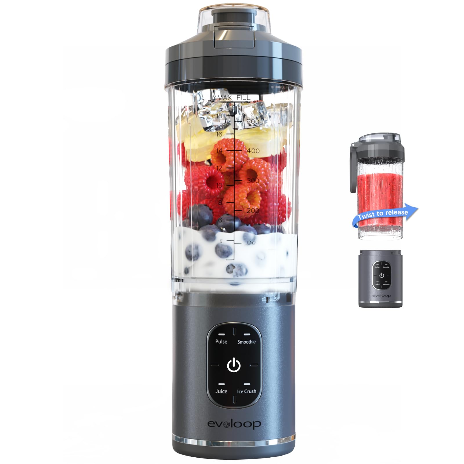 Personal Blender Portable Blender for-Smoothies and Shakes Ice crush Juice Pulse 4 Programs Cordless USB-C Rechargeable 18 oz