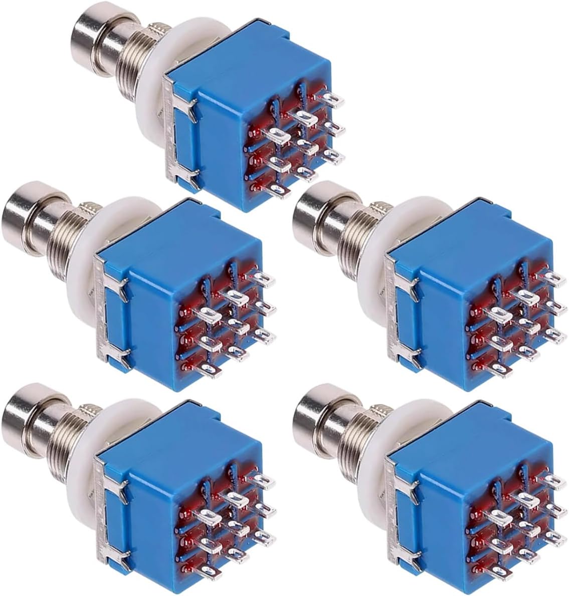 5Pcs 3PDT 9 Pins Guitar Effect Pedal Footswitch Box Stomp True Bypass Guitar Switch Push Button Metal Latching Foot Switch Solder Lugs Terminal Blue AC 250V/3A 125V/6A