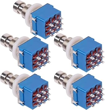 Pack of 5 3PDT 9-Pin Guitar Effect Pedal Foot Switch True Bypass Guitar Switch Locking Function Guitar Effect Pedal Switch Push Button Foot Button Soldering Eyelets AC 250V/3A 125V/6A